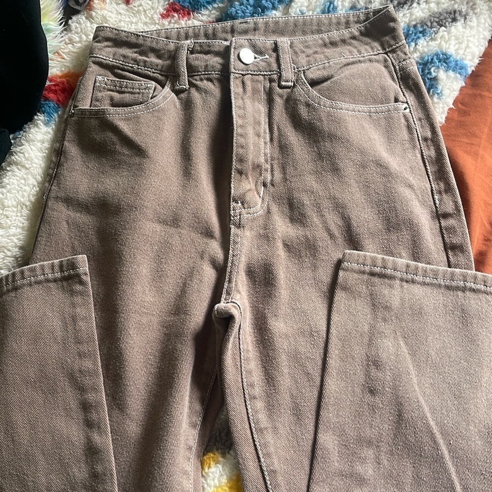 High waisted straight leg brown jeans